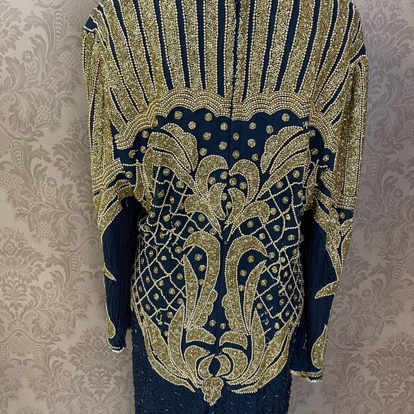 Vintage 70s 80s Beaded Sequin Gold Disco Maxi Cocktail Dress Pageant Gown - Picture 8 of 16